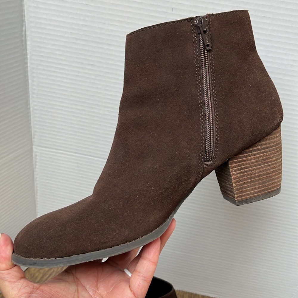 J. Jill Brown Suede Leather Ankle Boots Stacked Heel Brown Booties Size 11 - Picture 14 of 15
